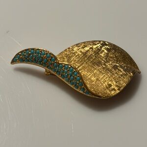 Vintage Gold Brooch with Turquoise Stones